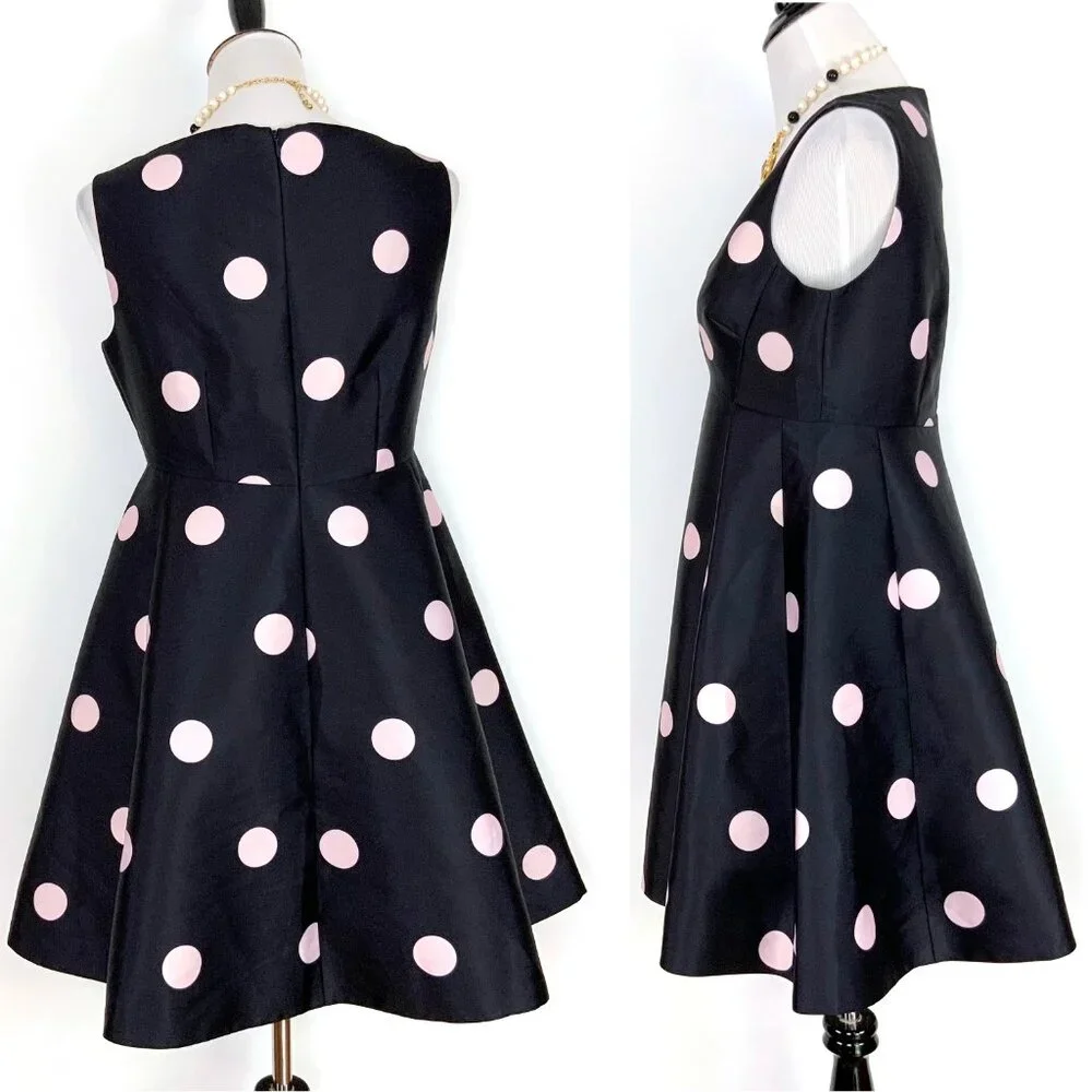 Kate Spade Steal The Spotlight Polka Dot Fit & Flare Dress Ink Navy Pink Sz 8